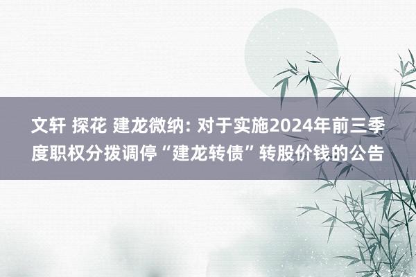 文轩 探花 建龙微纳: 对于实施2024年前三季度职权分拨调停“建龙转债”转股价钱的公告