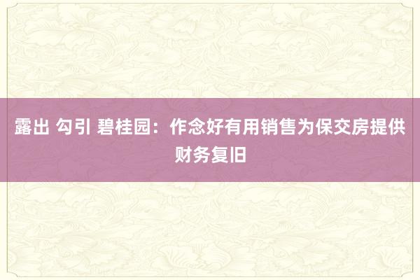 露出 勾引 碧桂园：作念好有用销售为保交房提供财务复旧
